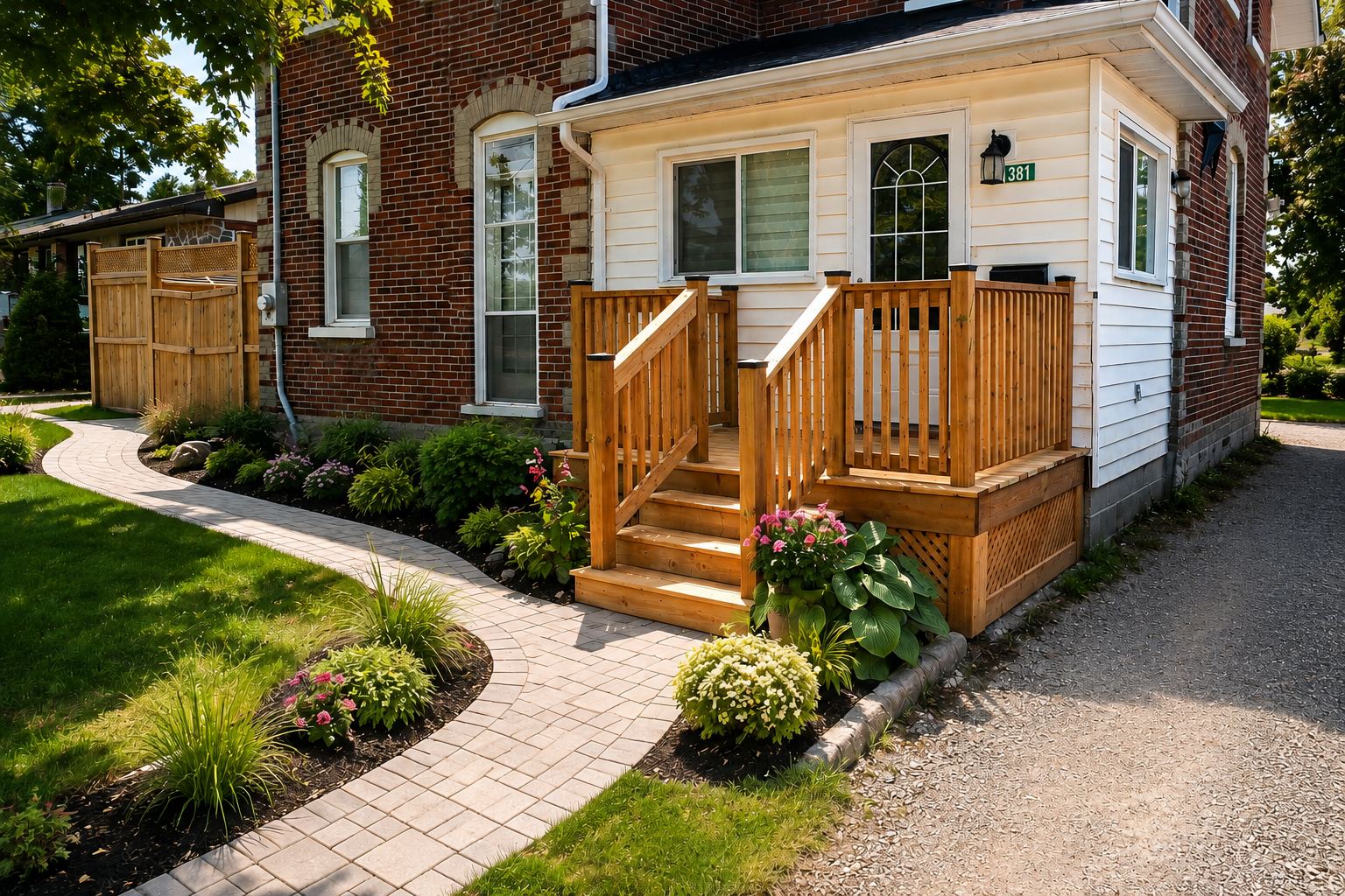 New front porch deck with railings and stairs, built by JB Renovations